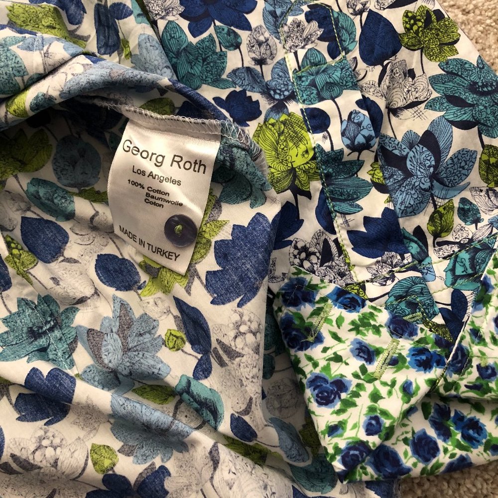 George Roth Floral Ruffle Front Button Down Shirt - Picture 2 of 6